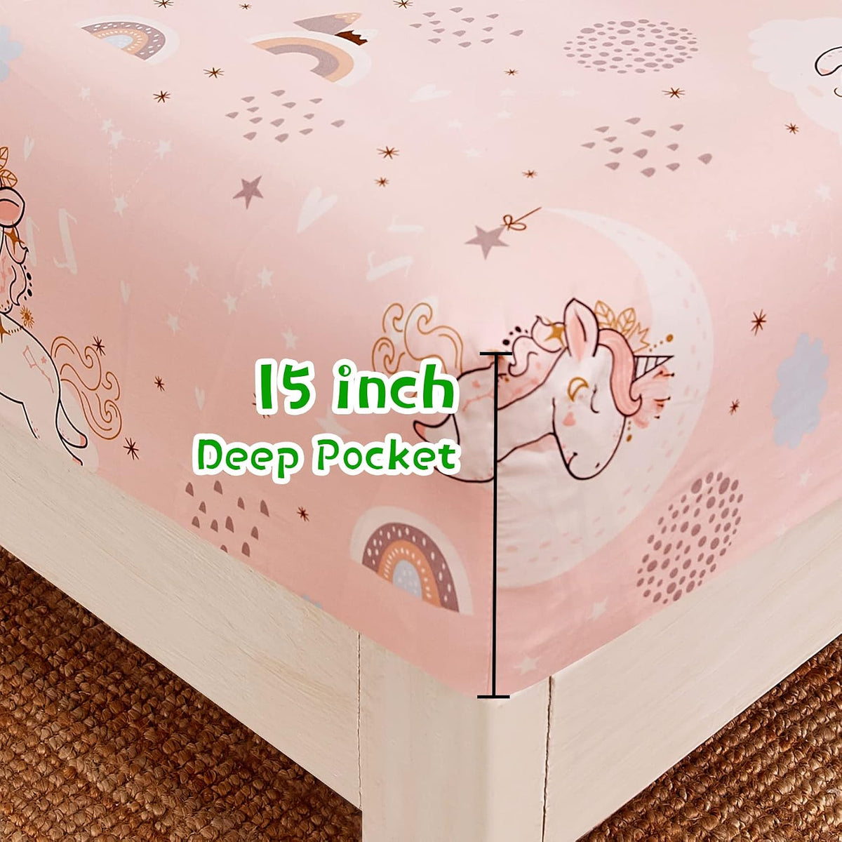 JSD Pink Unicorn Rainbow Kids Twin Sheet Set for Girls 3 Piece