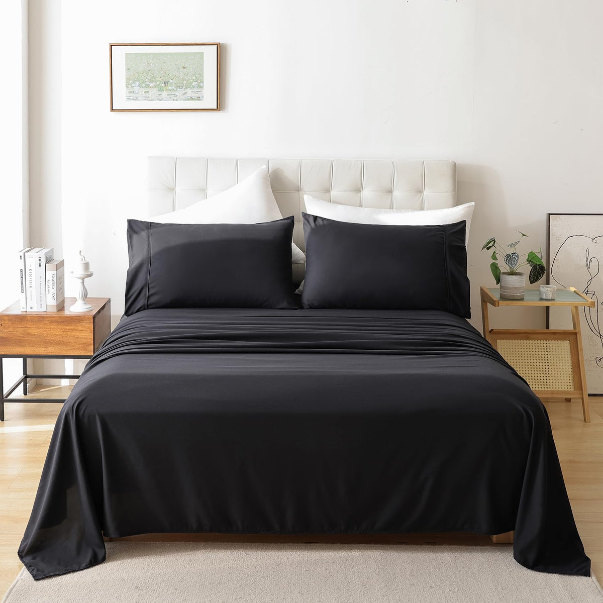 Queen Size Sheet Set, 4 Piece Soft Bed Sheets, Deep Pockets