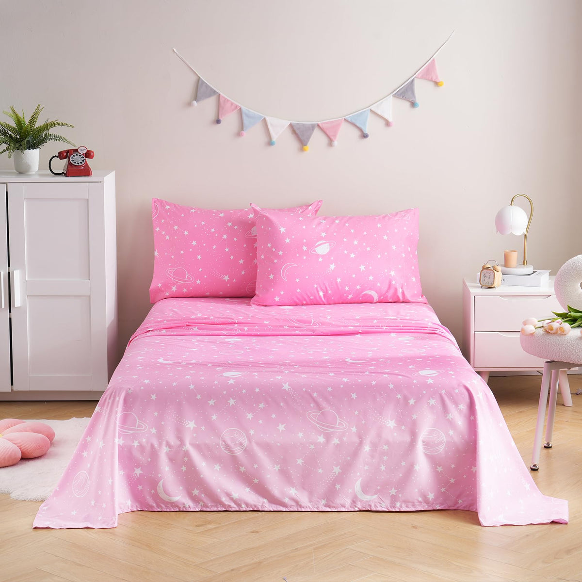 JSD Pink Unicorn Rainbow Kids Twin Sheet Set for Girls 3 Piece