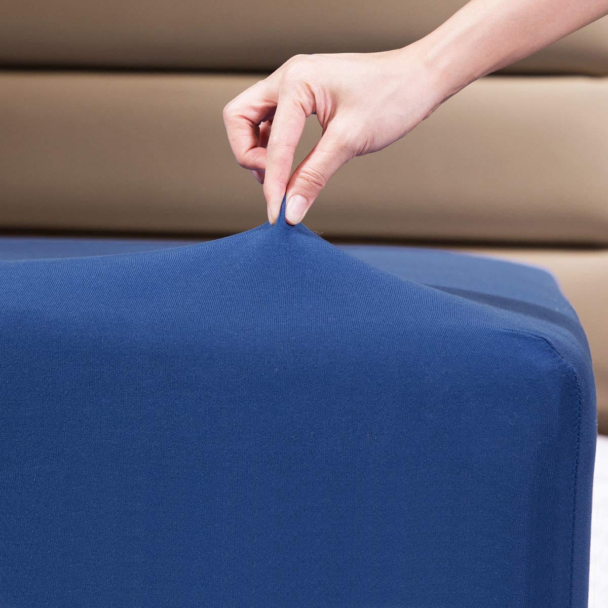 Fitted Sheet- COSMOPLUS King Fitted Sheet Only（No Flat Sheet or Pillow Shams）,4 Way Stretch Micro-Knit,Snug Fit,Wrinkle Free,for Standard Mattress and Air Bed Mattress from 8” Up to 14”,Beige