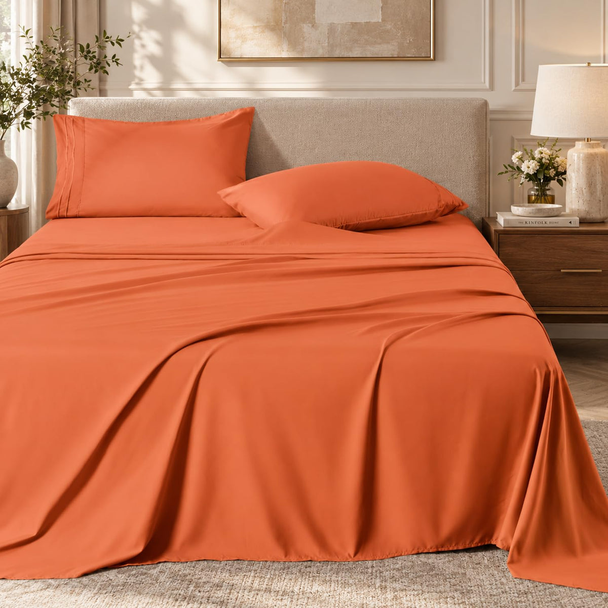 ROSE&RISY White Queen Sheet Set, 4 Pieces Soft Bedding Queen Sheet Set, Breathable and Cooling Sheets, Deep Pocket with 1 Fitted, 1 Flat, 2 Pillow Cases (White, Queen Size)