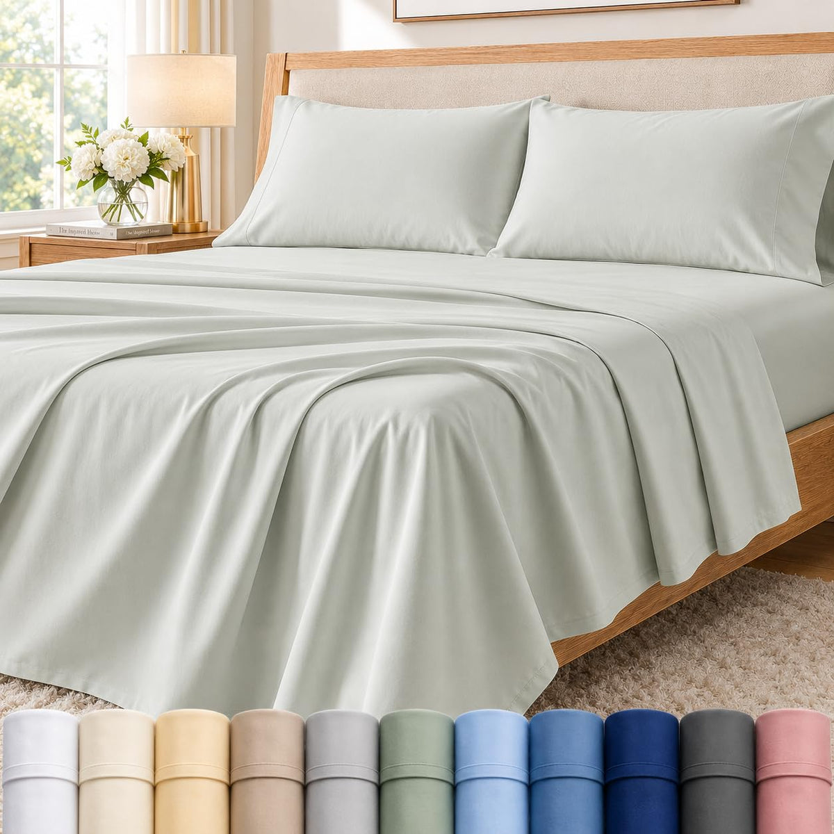 Queen Sheet Set, 400 Thread Count Bed Sheets Queen Size Set - French Blue