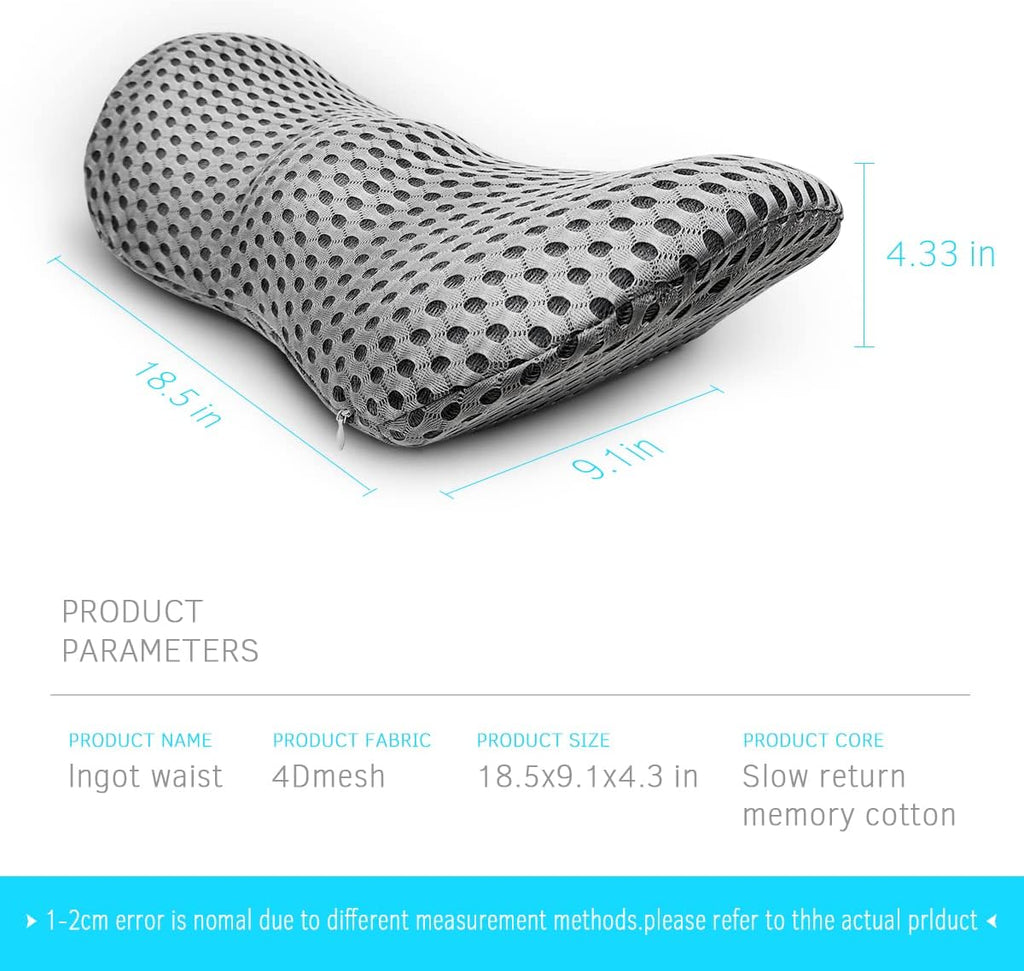 Lumbar Support Pillow for Office Chair, Memory Foam Lumbar Pillow for Lower Back Pain Relief (Grey)