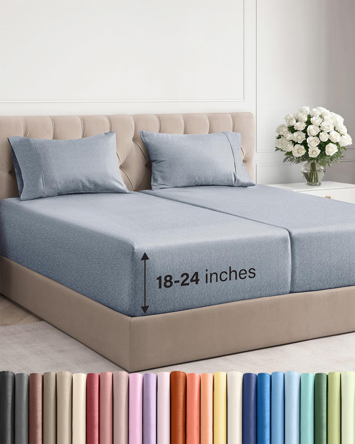 Extra Deep Queen Sheet Set - 4 Piece Breathable Cooling Sheets - Dark Grey