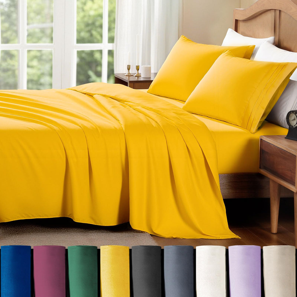 ClevaHome Queen Sheets Set, 4-Piece Fitted Queen Sheets, Lilac