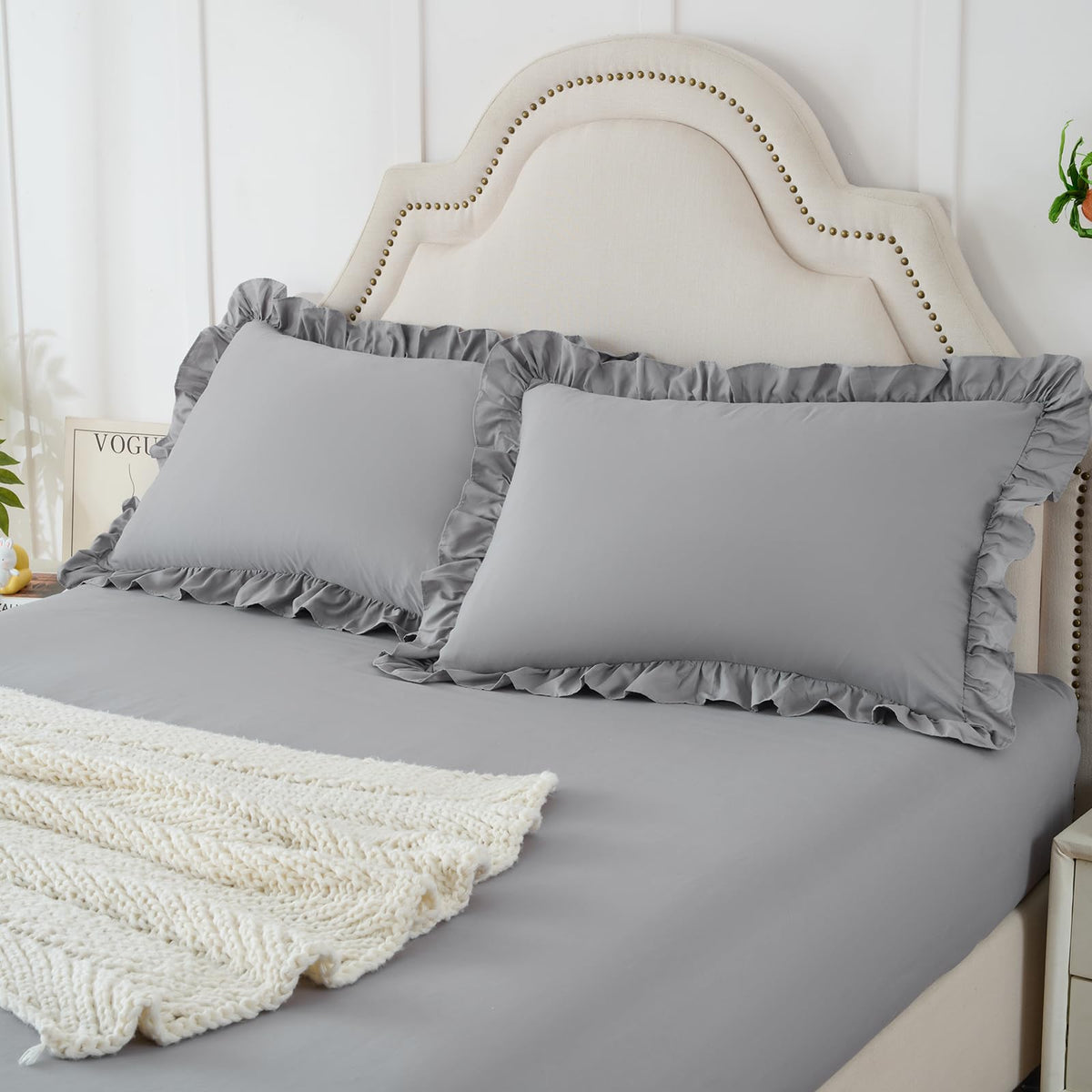 Homiest 3-Piece Ruffle Pillow Case & Fitted Sheet Set, White Full