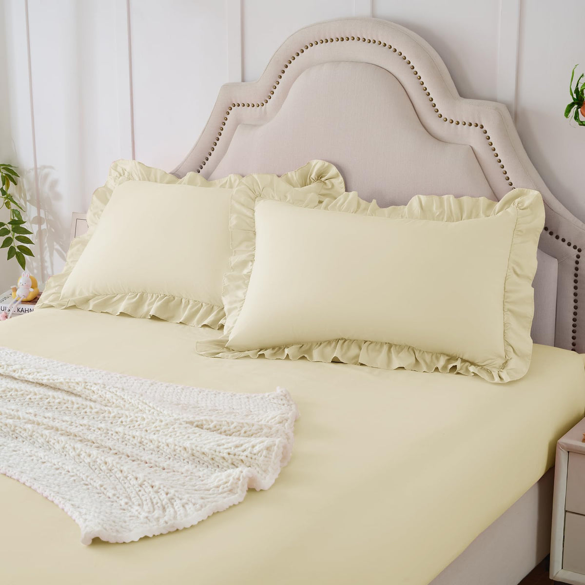 Homiest 3-Piece Ruffle Pillow Case & Fitted Sheet Set, White Full