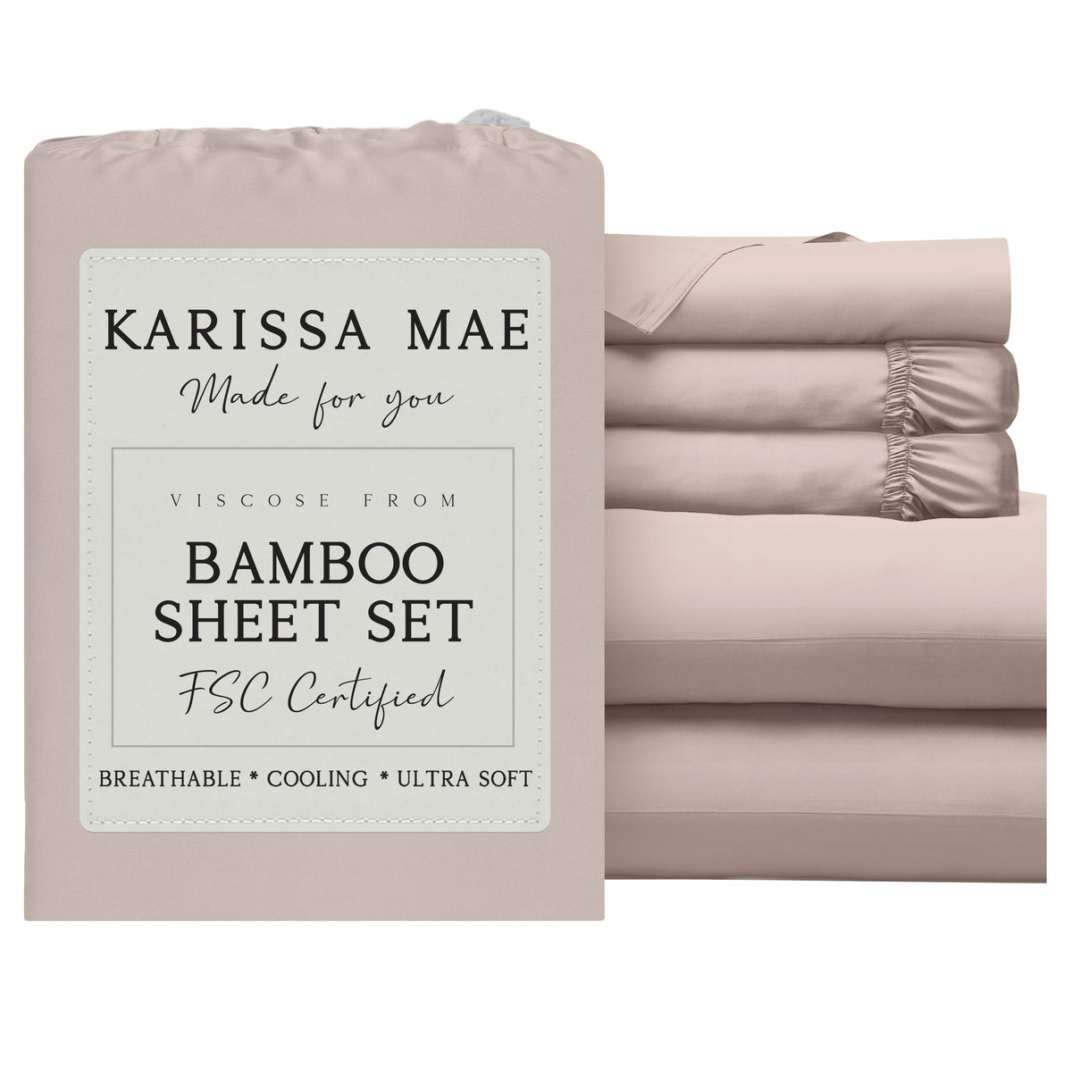 KARISSA MAE 7 Piece Luxury Bamboo Viscose Split King Sheets, FSC Certified