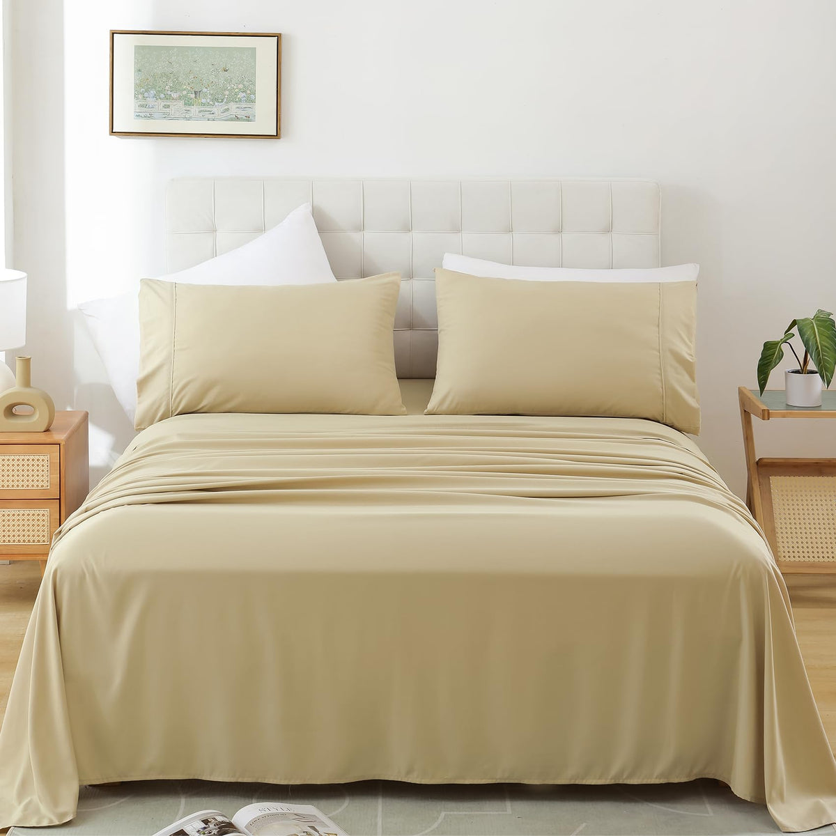 Queen Size Sheet Set, 4 Piece Soft Bed Sheets, Deep Pockets