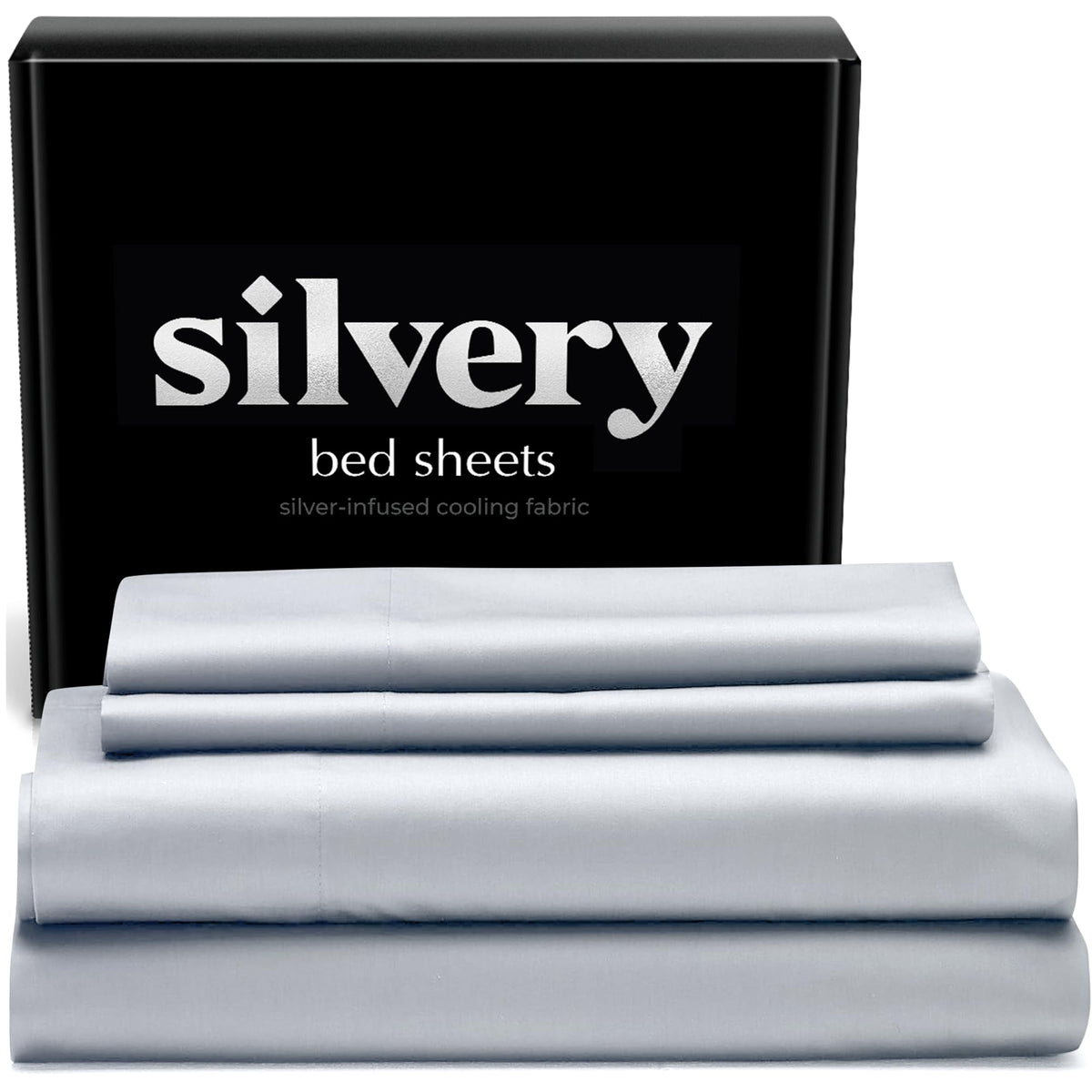 Silvery Silver Infused Ice Blue Bed Sheets Set - Award-Winning Self-Cooling Fabric with Self-Cleaning Silvery Technology that Stays Fresh 3X Longer for Hygienic Sleep