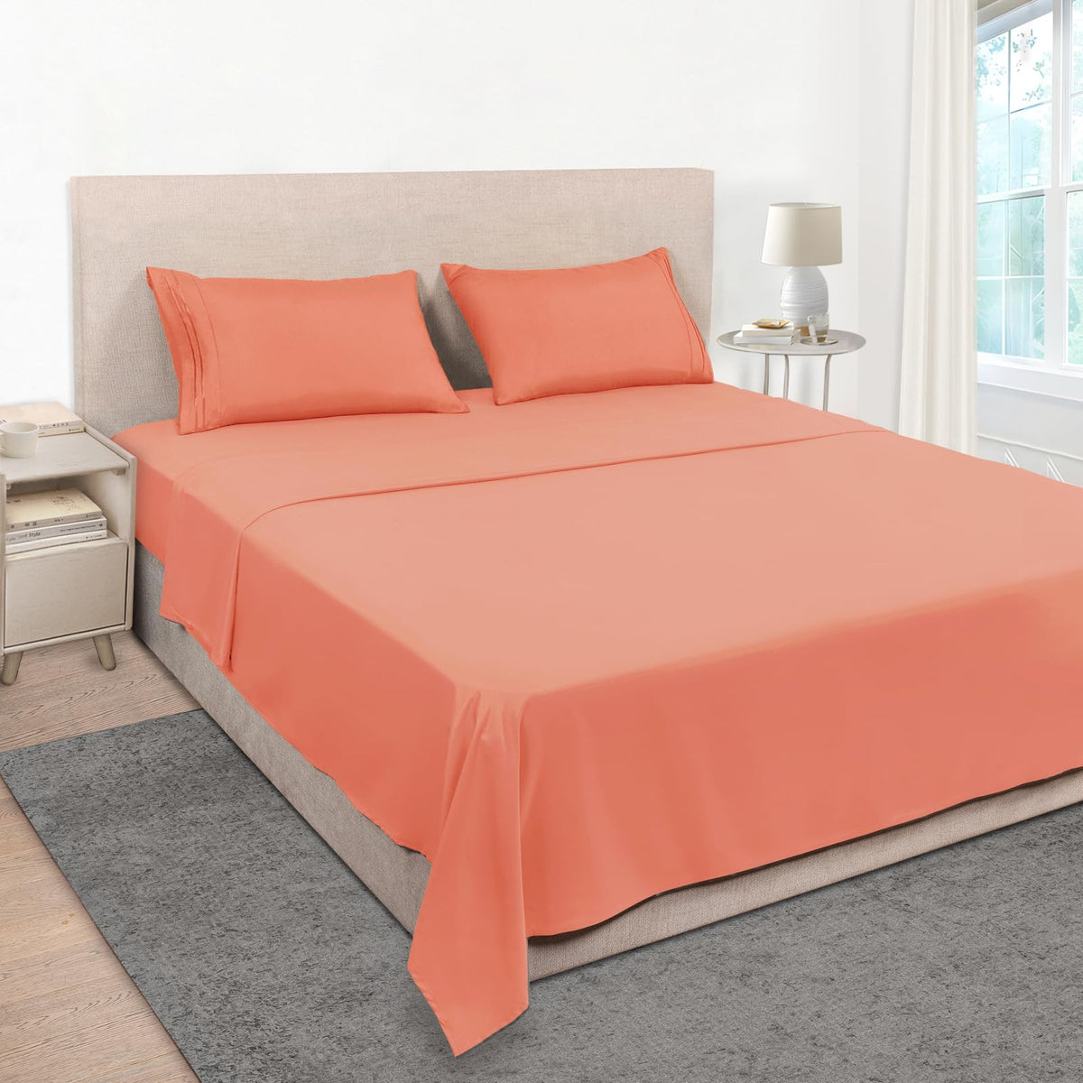 Mejoroom Queen Size Sheet Set - Hotel Luxury 1800 Bedding Sheets & Pillowcases - Deep Pocket Fitted Sheet, Soft, Breathable, Wrinkle & Fade Resistant - 4 Piece (Queen, Blush Pink)