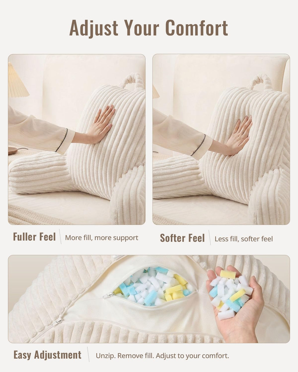 Blissful Diary Reading Pillow for Bed, Backrest Pillow, Cream White