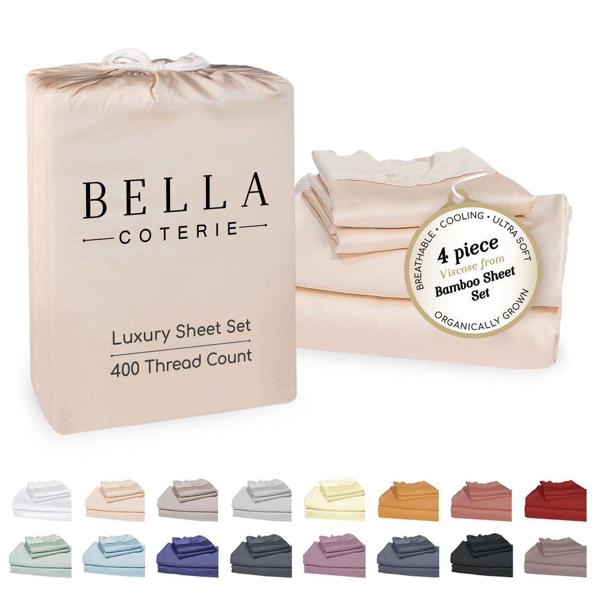 Bella Coterie Luxury Bamboo Viscose Queen Size Sheet Set