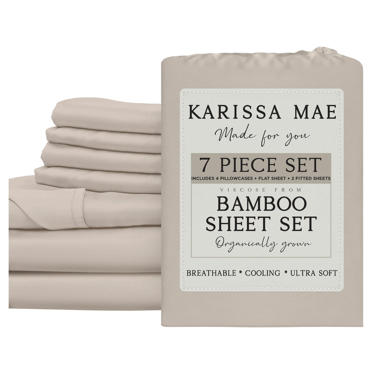 KARISSA MAE 7 Piece Luxury Bamboo Viscose Split King Sheets, FSC Certified
