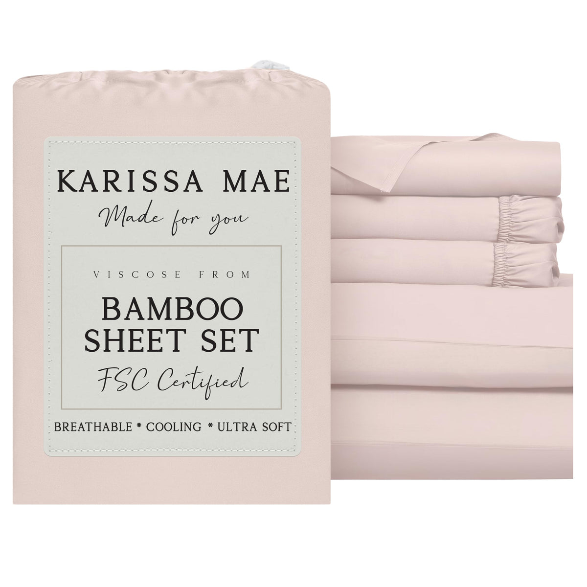 KARISSA MAE 7 Piece Luxury Bamboo Viscose Split King Sheets, FSC Certified