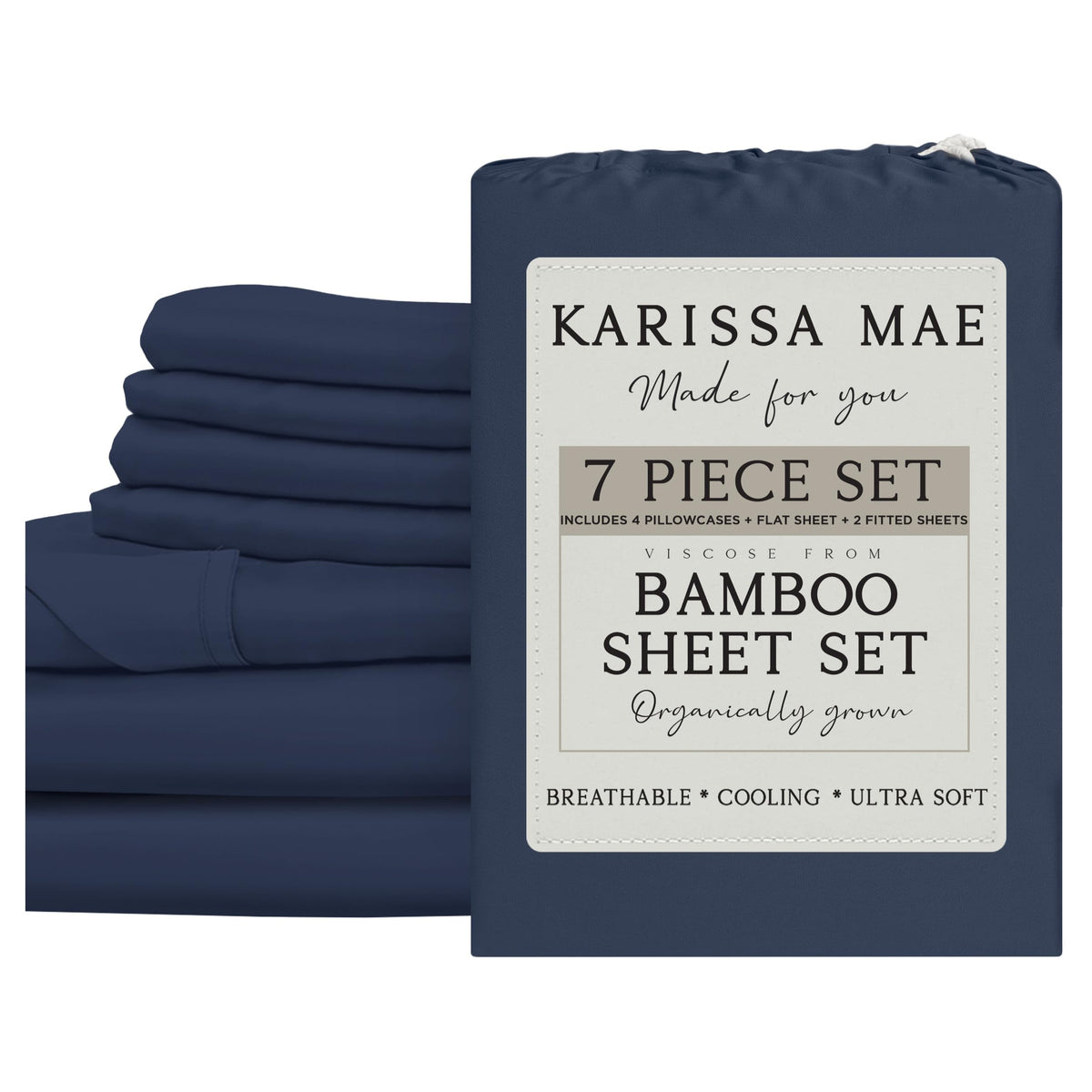 KARISSA MAE 7 Piece Luxury Bamboo Viscose Split King Sheets, FSC Certified