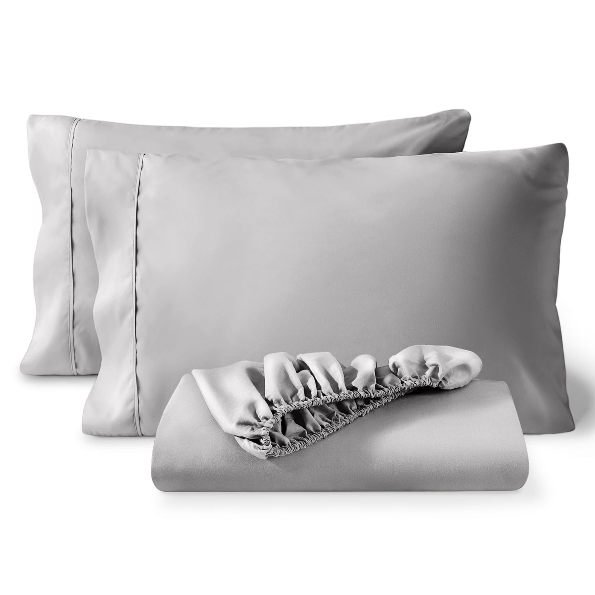 Bare Home Fitted Sheet + Pillowcase Set - Luxury 1800 Ultra-Soft Microfiber - Double Brushed - Deep Pockets - Easy Fit - Fitted Sheet and Pillowcases (Queen, White)