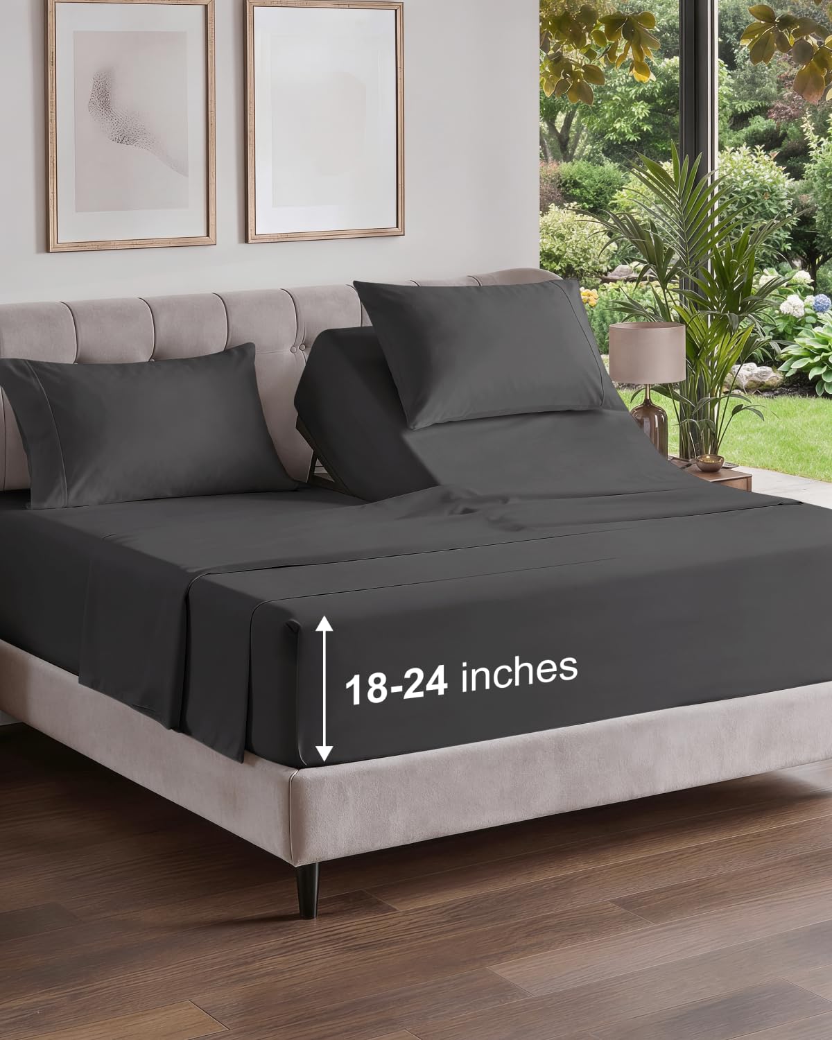 Extra Deep Queen Sheet Set - 4 Piece Breathable Cooling Sheets - Dark Grey