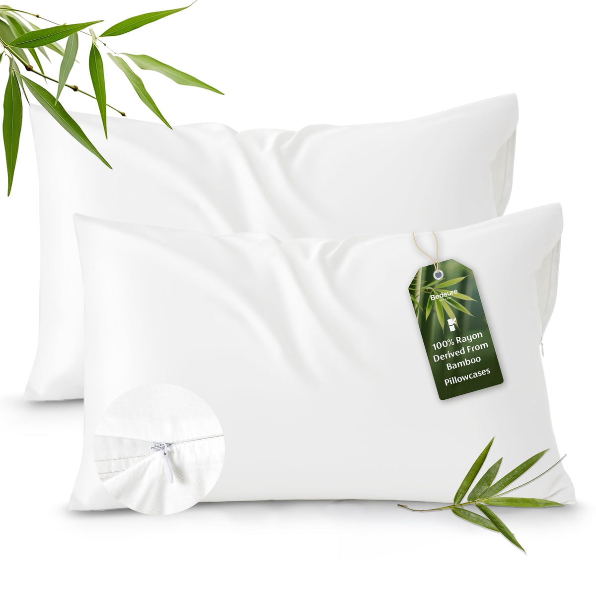 Bedsure Zipper Pillow Cases Queen Size from Rayon Derived from Bamboo