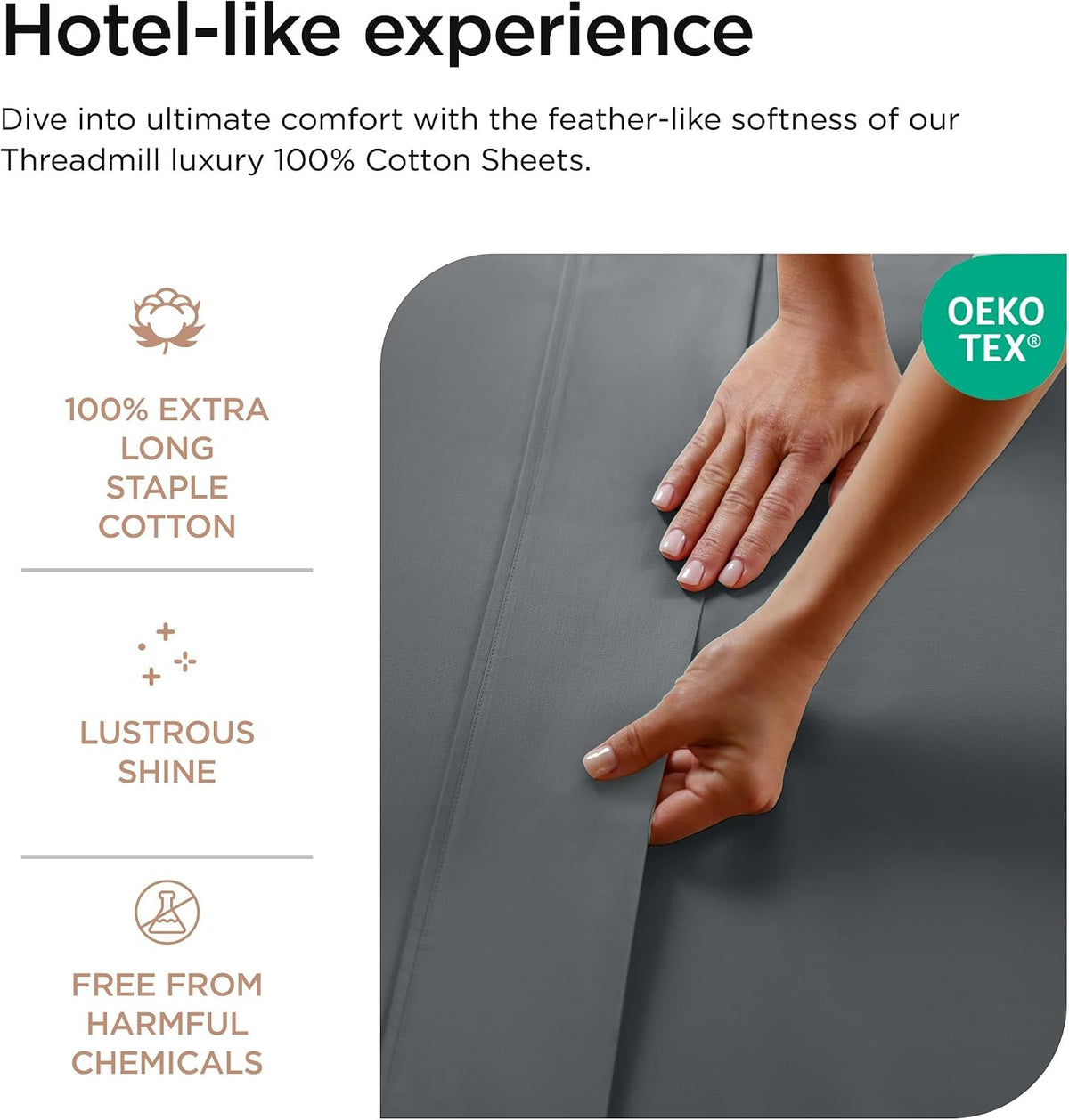 Threadmill 600 Thread Count Cotton Queen Sheet Set, Sateen, Dark Grey