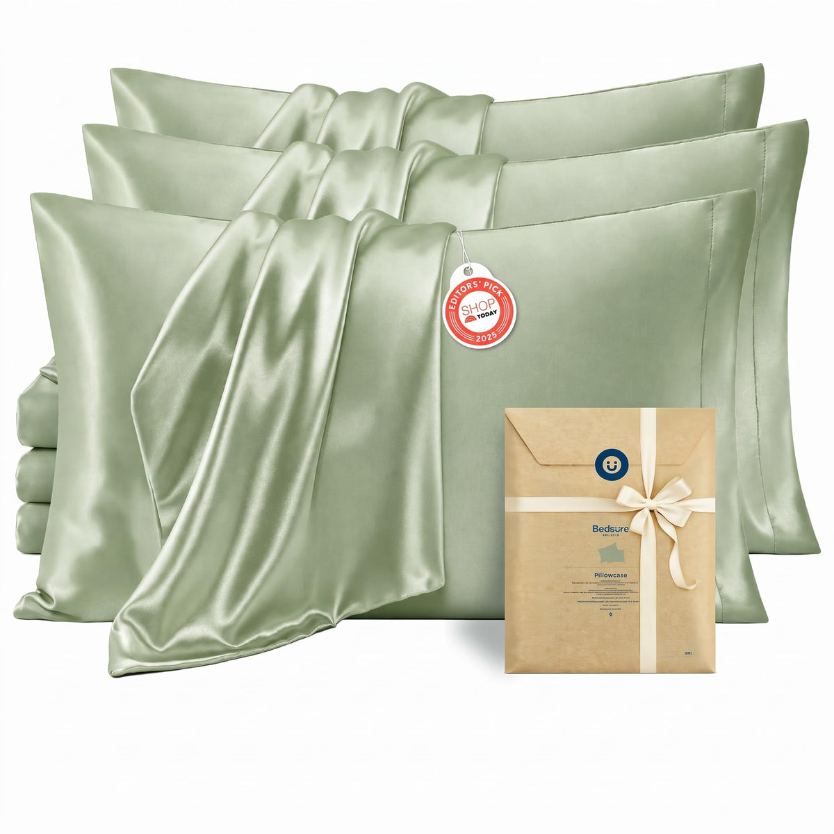 Bedsure Satin Pillowcases Queen Set of 2, Similar to Silk Pillow Cases Grey