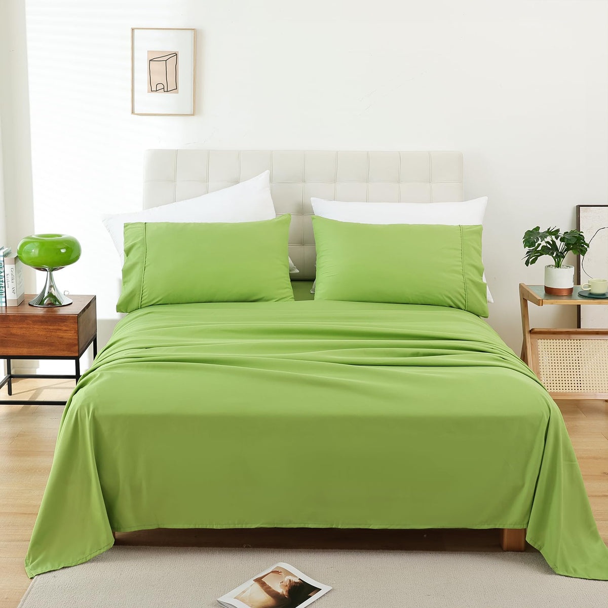 Queen Size Sheet Set, 4 Piece Soft Bed Sheets, Deep Pockets