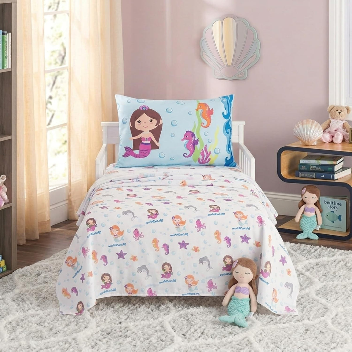 Everyday Kids Toddler Fitted Sheet and Pillowcase Set -Princess Storyland- Soft Breathable Microfiber Toddler Sheet Set