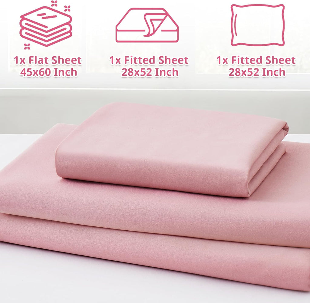Light Pink Toddler Sheets, 3-Piece Pink Sheet Set for Toddler