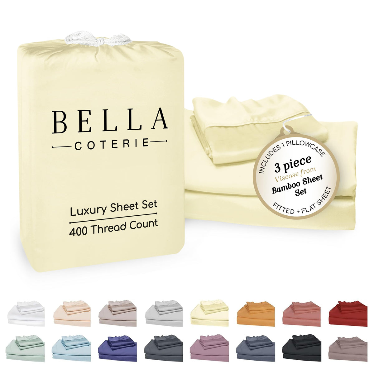 Bella Coterie Luxury Bamboo Viscose Queen Size Sheet Set