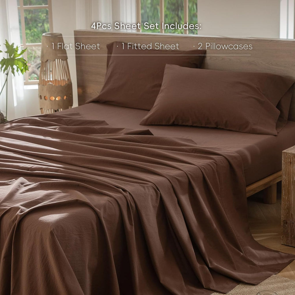 MooMee Sheet Set 100% Washed Cotton Lived-in Extra Deep Pocket King