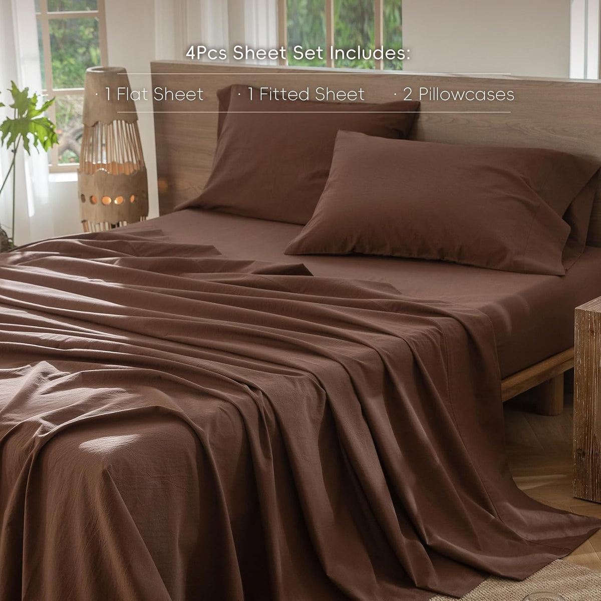 MooMee Sheet Set 100% Washed Cotton Lived-in Extra Deep Pocket King