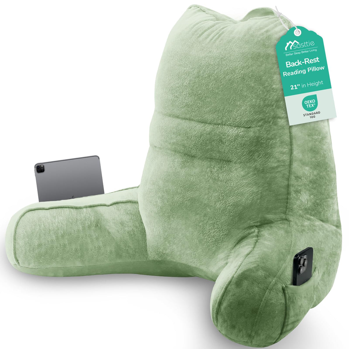 Sasttie Reading Pillow for Bed, Back Pillow for Sitting Up, Dark Grey