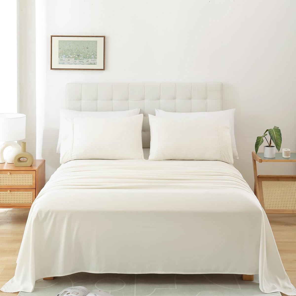 Queen Size Sheet Set, 4 Piece Soft Bed Sheets, Deep Pockets