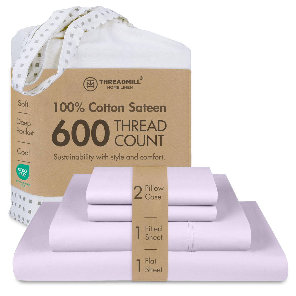 Threadmill 600 Thread Count Cotton Queen Sheet Set, Sateen, Dark Grey