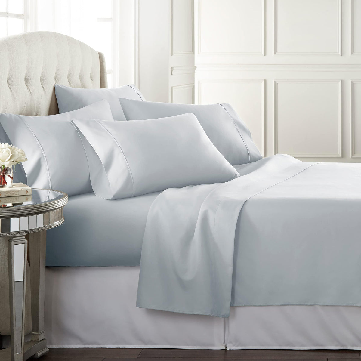 Danjor Linens Bed Sheet Set Queen Size for Hot Sleepers, Hotel Premium Sheets with 4 Pillowcases, Lightweight Brushed Microfiber Deep Pockets, Breathable Cooling 6 Piece Bedding Sets, White