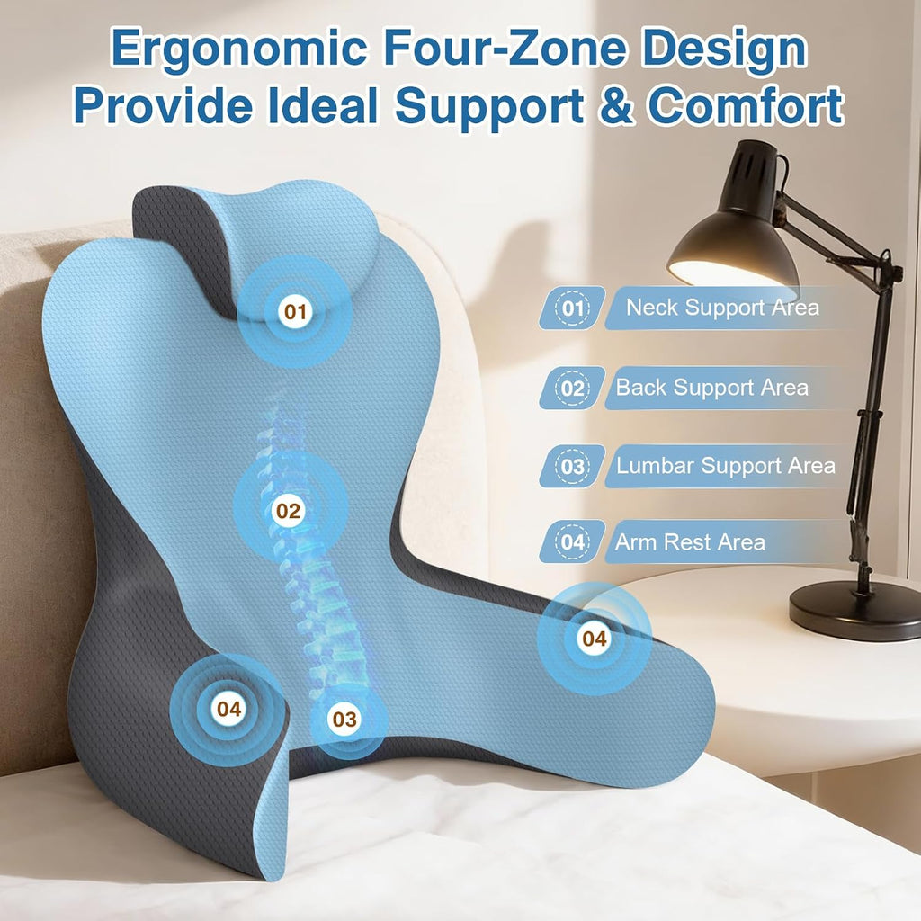 22" XL Reading Pillow Sitting in Bed,Back Support & Armrests(Blue & Dark)