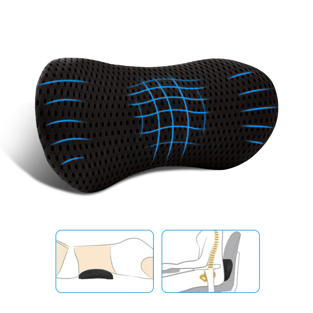 Lumbar Pillow, Memory Foam Lumbar Support Pillow for Office Chair and Car Seat, Back Support Pillow for Lower Back Pain Relief, Support Cushion Back Pillow for Sleeping, Driving, Resting