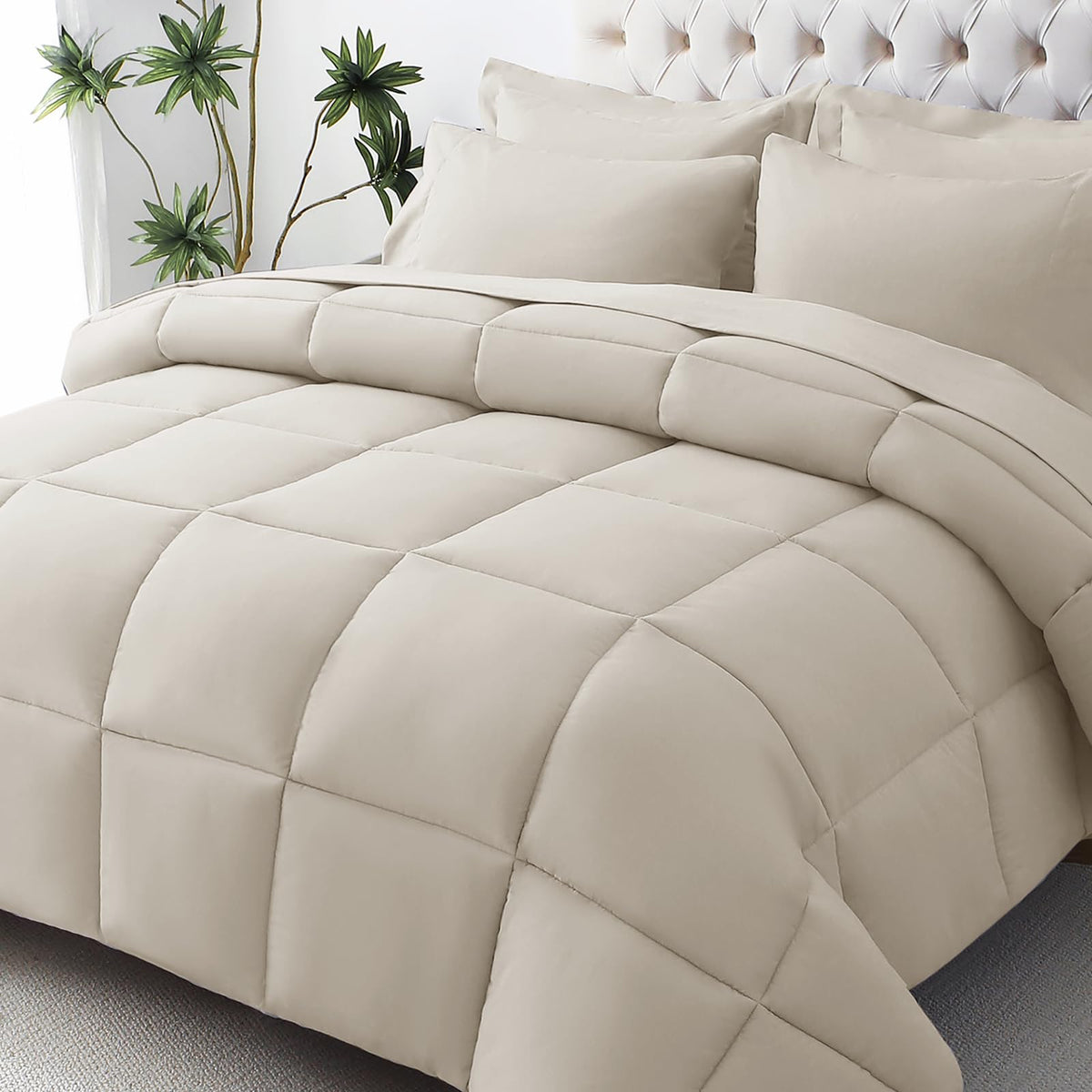 JOLLYVOGUE Queen Comforter Set, Ultra-Soft Bed in a Bag Queen Size 7 Pieces, Oeko-TEX Certified Bedding Set with Down Alternative Comforter, Sheets, Pillowcases & Shams, Black