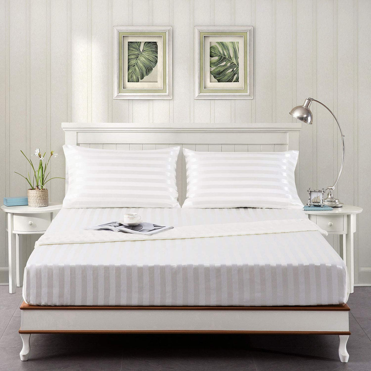 Silk like Satin Sheets, Queen Size Bed Sheet Set, Light Gray, 4 Piece