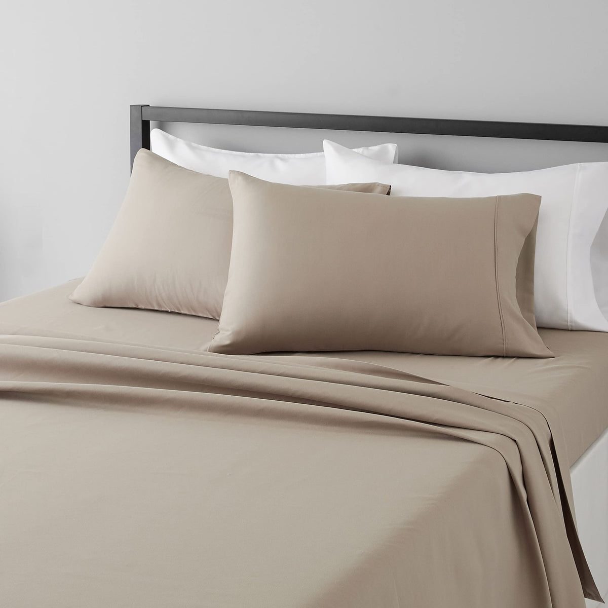 Amazon Basics Lightweight Super Soft Easy Care Wrinkle-Free Breathable Brushed Microfiber 3-Piece Bed Sheet Set with 14-Inch Deep Pockets, Twin, Dark Gray, Solid