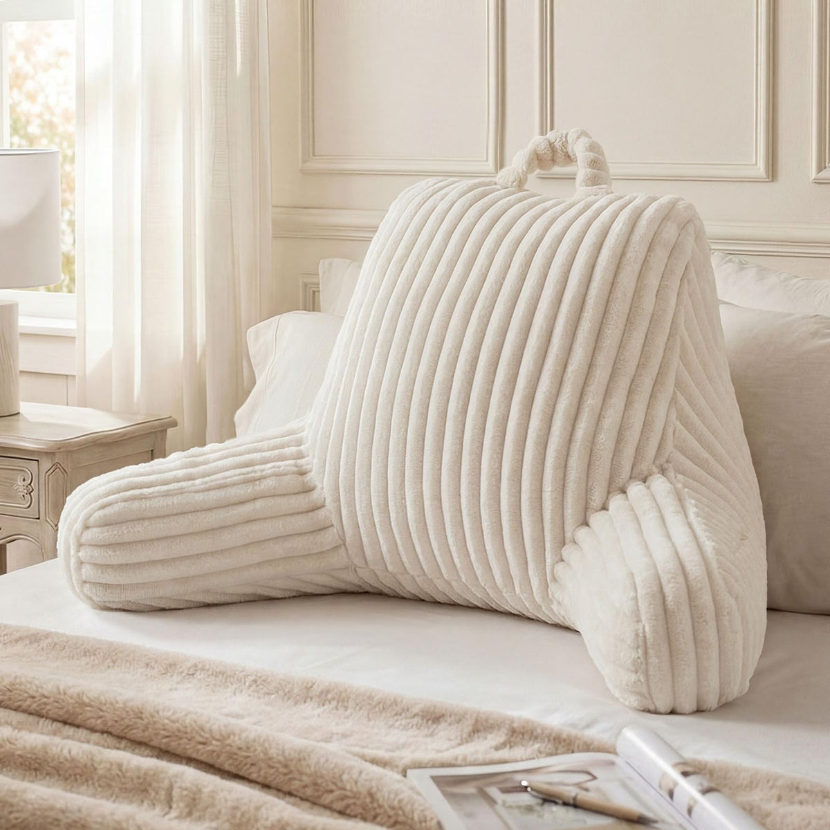 Blissful Diary Reading Pillow for Bed, Backrest Pillow, Cream White