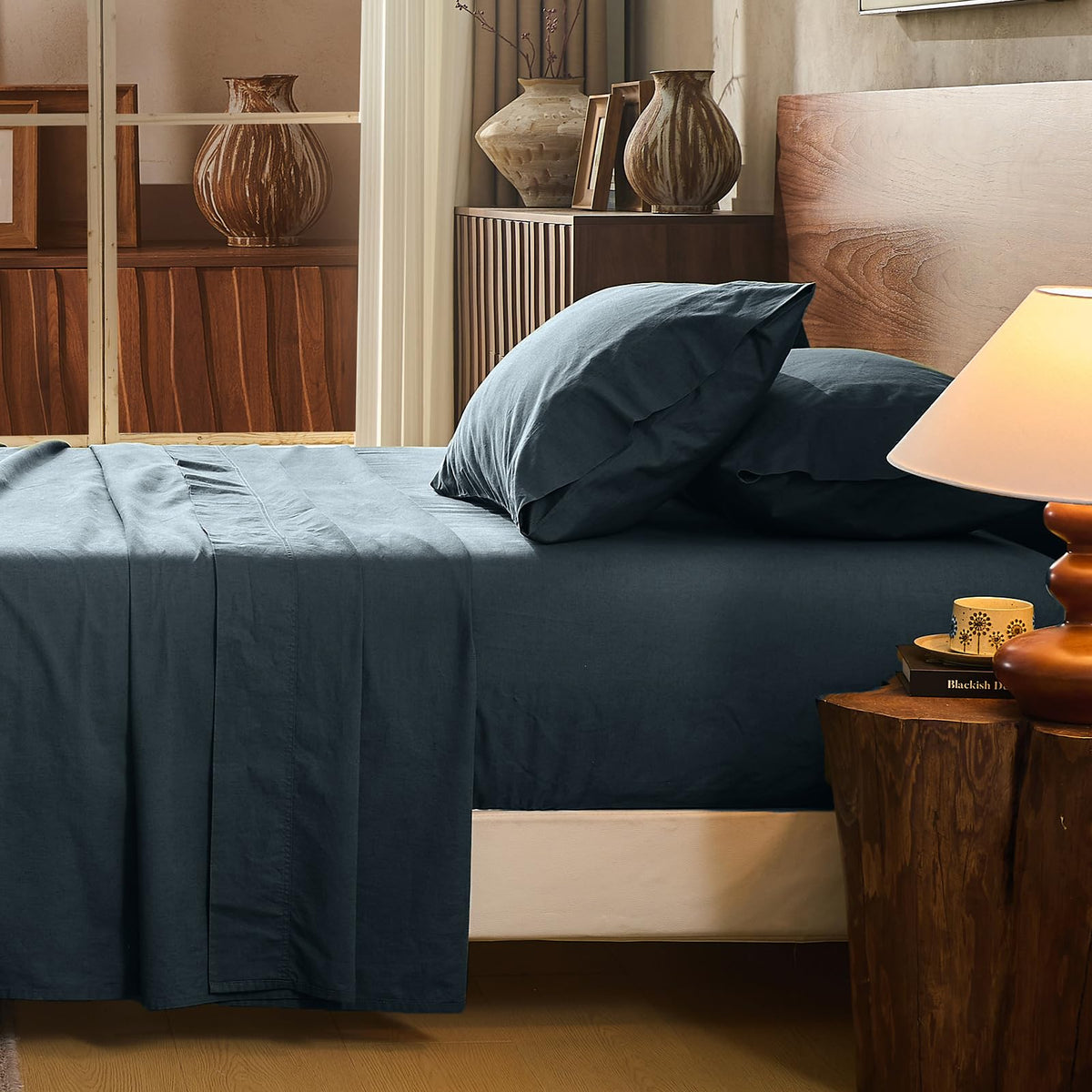 100% Linen Sheets Queen Size,Breathable & Durable 4-Piece Bed Flax Sheet Set,Soft All-Season Bedding for Hot Sleepers 16" Deep Pocket Oeko-TEX Certified,（Queen, Linen）