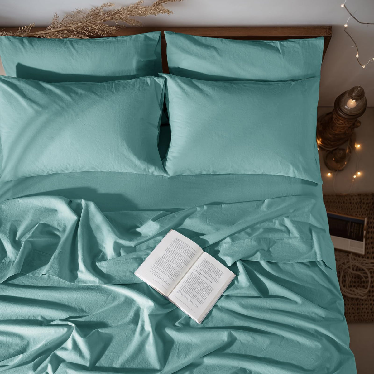 LBRO2M 100% French Pure Linen Sheet Set 4Pcs, 16" Deep Pocket Queen Size