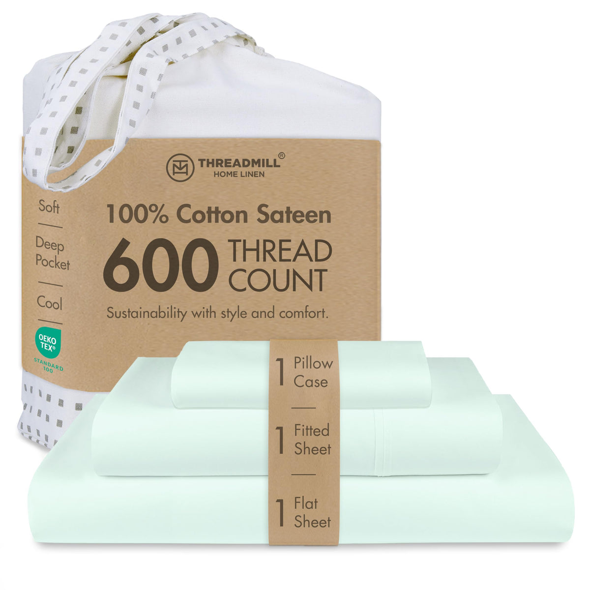 Threadmill 600 Thread Count Cotton Queen Sheet Set, Sateen, Dark Grey