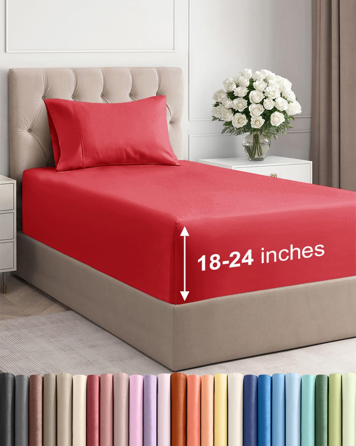 Extra Deep Queen Sheet Set - 4 Piece Breathable Cooling Sheets - Dark Grey