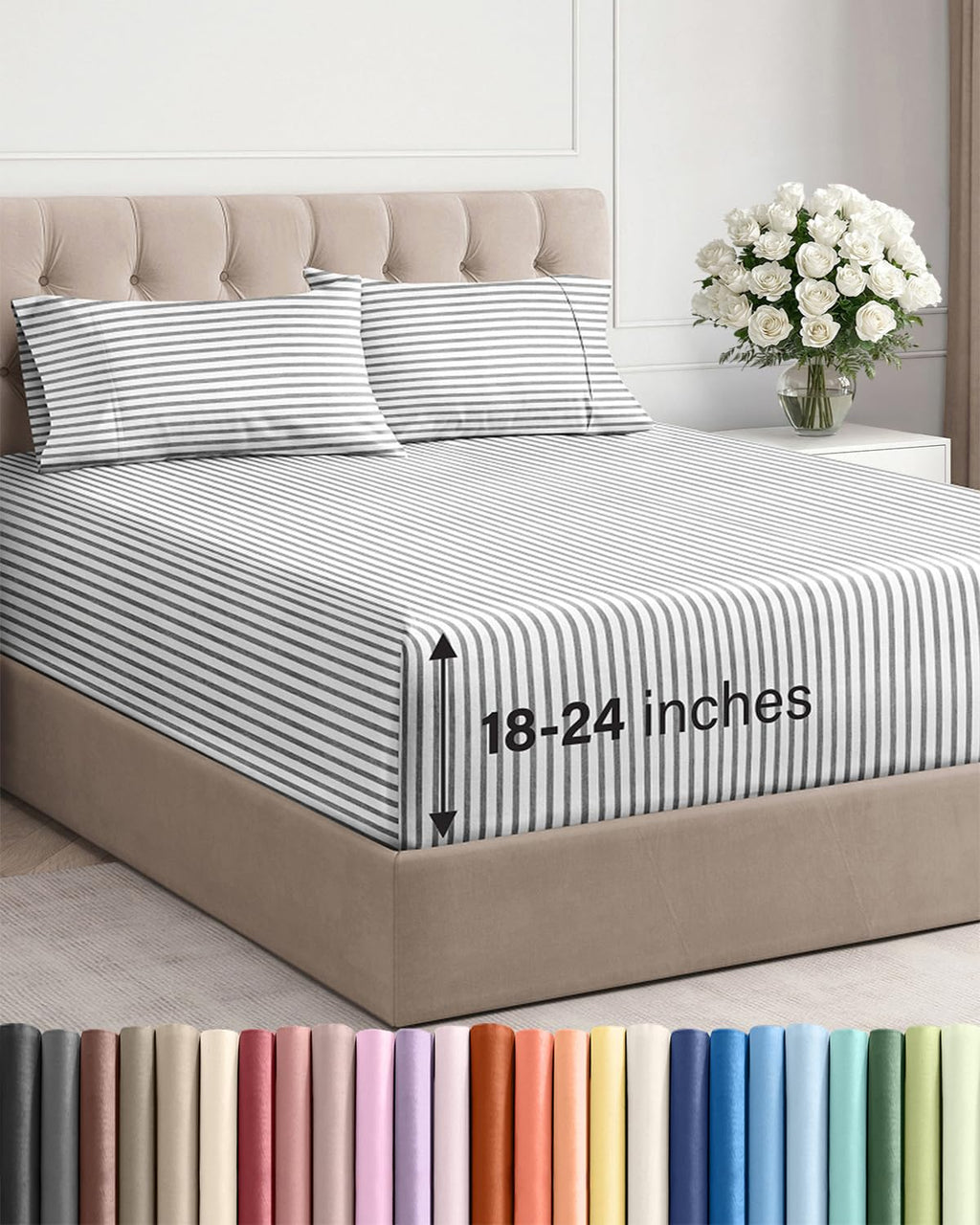 Extra Deep Queen Sheet Set - 4 Piece Breathable Cooling Sheets - Dark Grey