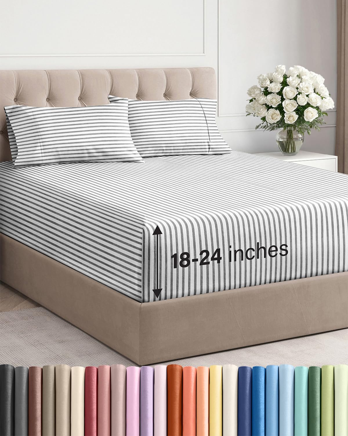 Extra Deep Queen Sheet Set - 4 Piece Breathable Cooling Sheets - Dark Grey