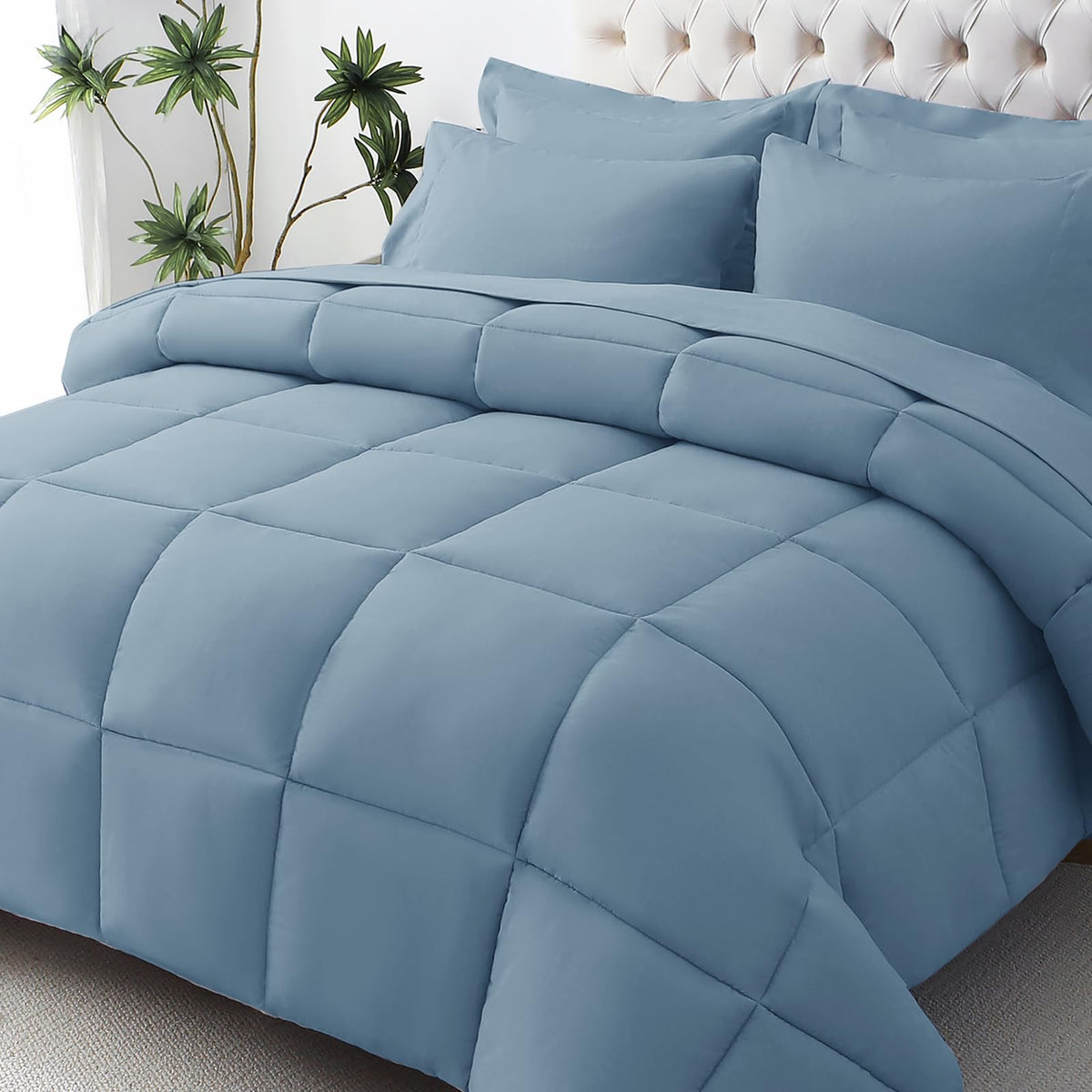 JOLLYVOGUE Queen Comforter Set, Ultra-Soft Bed in a Bag Queen Size 7 Pieces, Oeko-TEX Certified Bedding Set with Down Alternative Comforter, Sheets, Pillowcases & Shams, Black