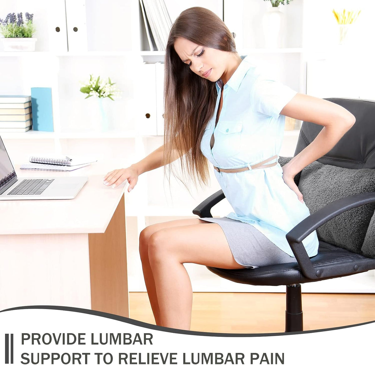 Queekay Fleece Lumbar Support Pillow 3 Section for Office Chair, Gray