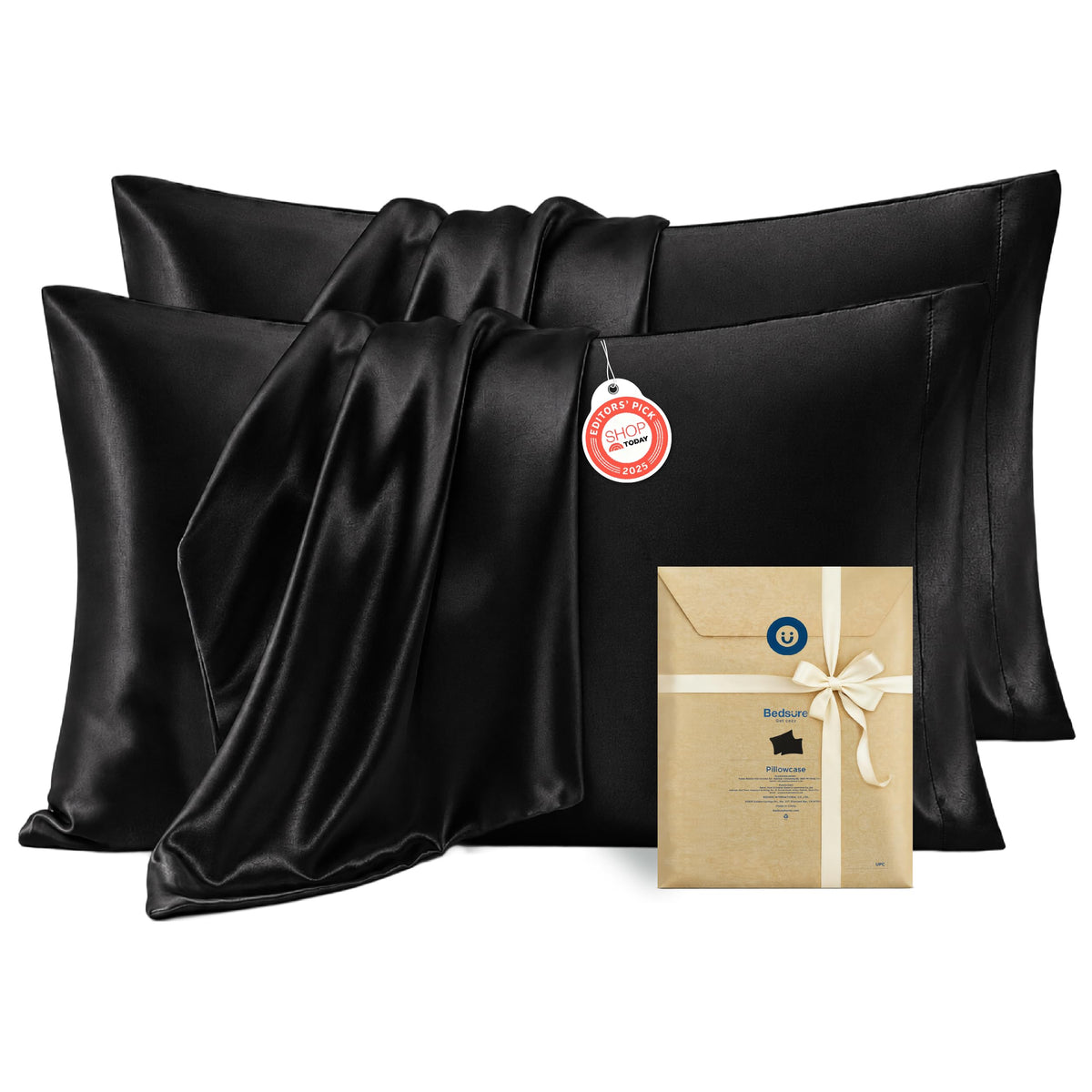 Bedsure Satin Pillowcases Queen Set of 2, Similar to Silk Pillow Cases Grey